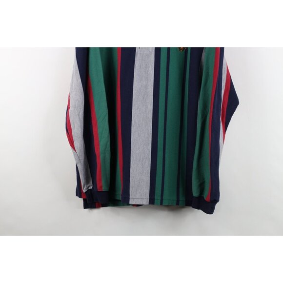 Vtg 90s Streetwear Mens Large Faded Striped Color Block Long Sleeve Rugby Polo - Picture 3 of 14